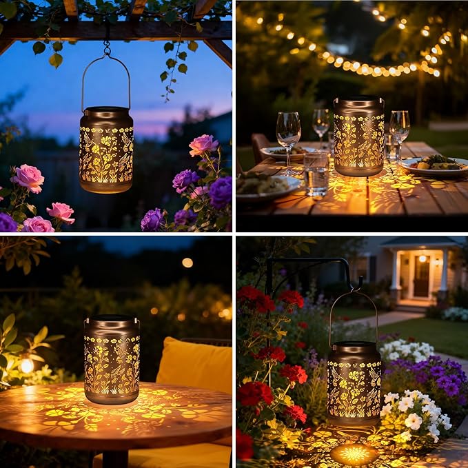 Lyeasw Garden Decor Hummingbird Solar Lanterns, 7 Inches Waterproof Hanging Lights for Outside, Metal Outdoor Decorations for Patio, Yard, Pathway, Birthday Gifts for Women(Bronze)