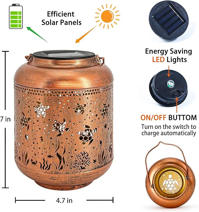 Sea Turtle Solar Lanterns Outdoor Waterproof,Hanging Solar Lights Sea Turtle Gifts for Women Men Metal LED Decorative Light for Yard,Patio,Lawn,Pathway,Landscape,Garden Decor
