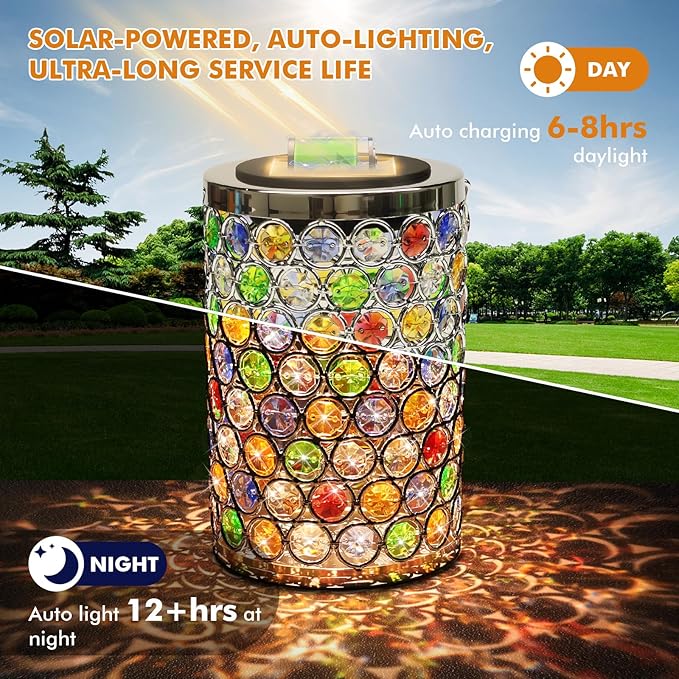 Gifts for Women, Solar Lanterns Outdoor – Mosaic Crystal & Hummingbird Hanging Solar Lights, IP65 Waterproof Solar Powered Decor for Patio, Garden, Backyard, Pathway, Birthday Gifts