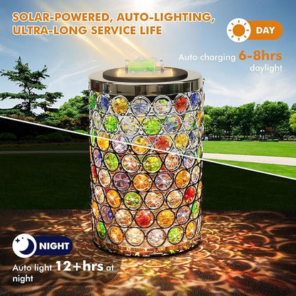 Gifts for Women, Solar Lanterns Outdoor – Mosaic Crystal & Hummingbird Hanging Solar Lights, IP65 Waterproof Solar Powered Decor for Patio, Garden, Backyard, Pathway, Birthday Gifts