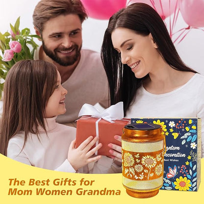 Sunflower Solar Lanterns Outdoor Waterproof with Shepherd Hook, Sunflower Birthday Gifts for Women Mom Grandma, Metal Solar Hanging Lights Garden Decor for Outside Yard Patio Pathway