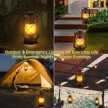 Solar Lantern Outdoor Hanging Solar Lights Dancing Flame Led Waterproof Camping Lamps, Landscape Decor for Table Patio Garden Yard Pathway Porch 2 Pack