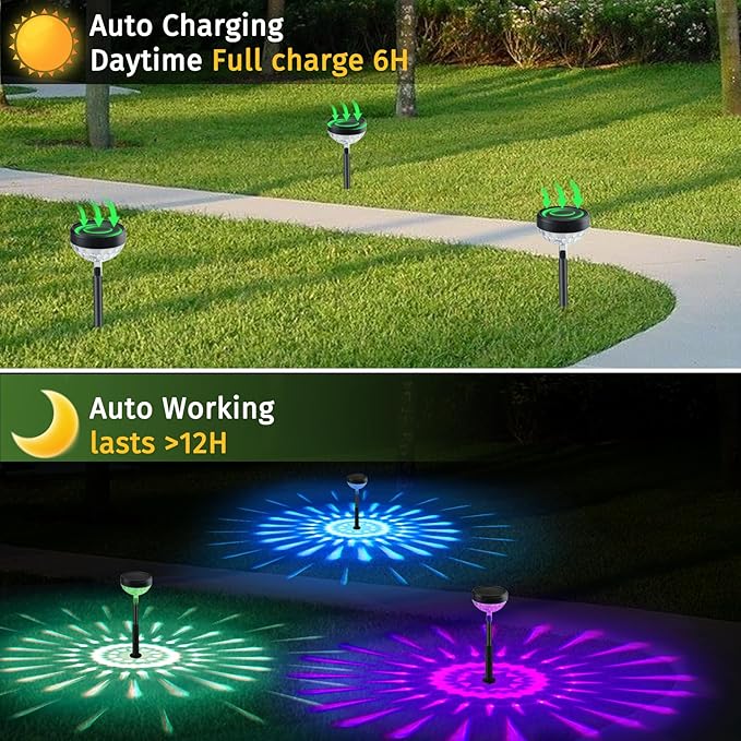 8Pack Solar Pathway Lights Outdoor, Color Changing+8 Fixed Color (Warm White, Cool White, Colored) Solar Lights Outdoor, Bright Solar Powered Garden Light