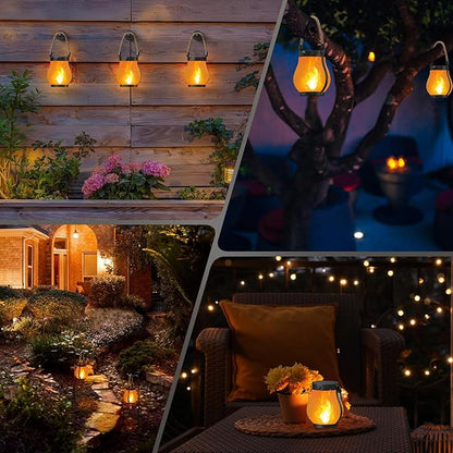 Hompavo Gen2 Solar Lanterns Outdoor with Ultra-Real Flame, Dual Charging (USB/Solar) & 2 Modes - Waterproof Decorative Hanging/Table Lights for Yard Patio Garden Gift Halloween Christmas Decoration, 2