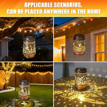 2 Pack Hummingbird Solar Lantern - Hummingbird Solar Lights for Outside, Patio, Backyard, and Porch - Waterproof Hanging Lantern for Outside - Perfect Gifts for Women