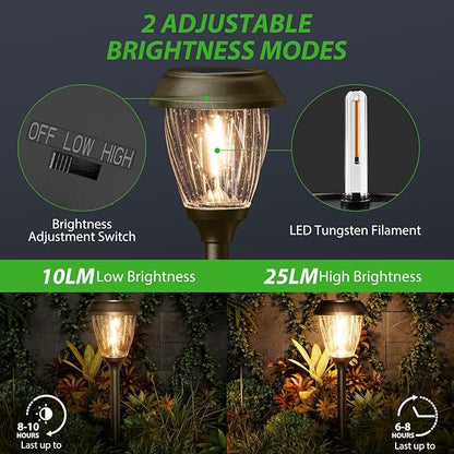 XMCOSY+ Solar Pathway Lights - Durable Glass & Stainless Steel, 10/25 LM Brightness, 2 Adjustable Modes, Waterproof LED Garden Lights for Yard, Lawn, Driveway, Walkway & Landscape Decor (Warm White)