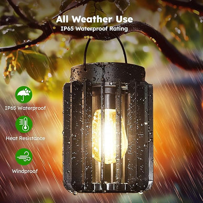 Solar Lanterns Outdoor Waterproof, Brighter Up to 12 Hrs Outdoor Hanging Solar Lights, Outside Hanging Lanterns for Garden Porch Patio Yard Decor, Gifts for Women Mom Father Black 2 Pack