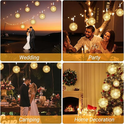 Hanging Firework Lights: Twinkle String Fairy Lights with Remote - 120 LED 8 Modes Dimmable - Indoor Outdoor Battery Operated Starburst Light for Garden, Patio, Party Xmas Decor