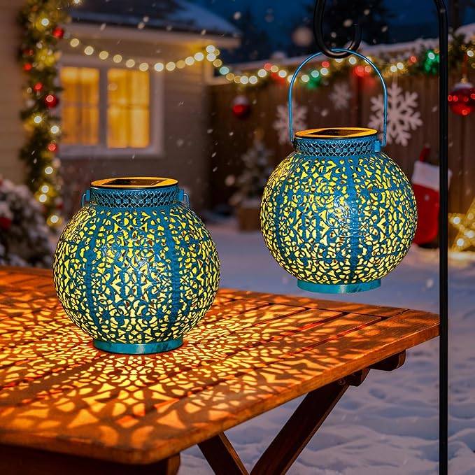 TAKE ME 2 Packs Solar Lanterns Outdoor Lights Waterproof Garden Lanterns for Patio,Outside Mothers Day Gifts Mom Wife Grandma Birthday Gifts [Set of 2]