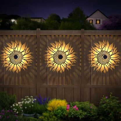 Solar Fence Lights 4 Pack Solar Deck Lamps Outdoor Decorations Powered Step Lights Wall Waterproof LED Warm Decorative Lighting for Garden (Sunflower, 4)