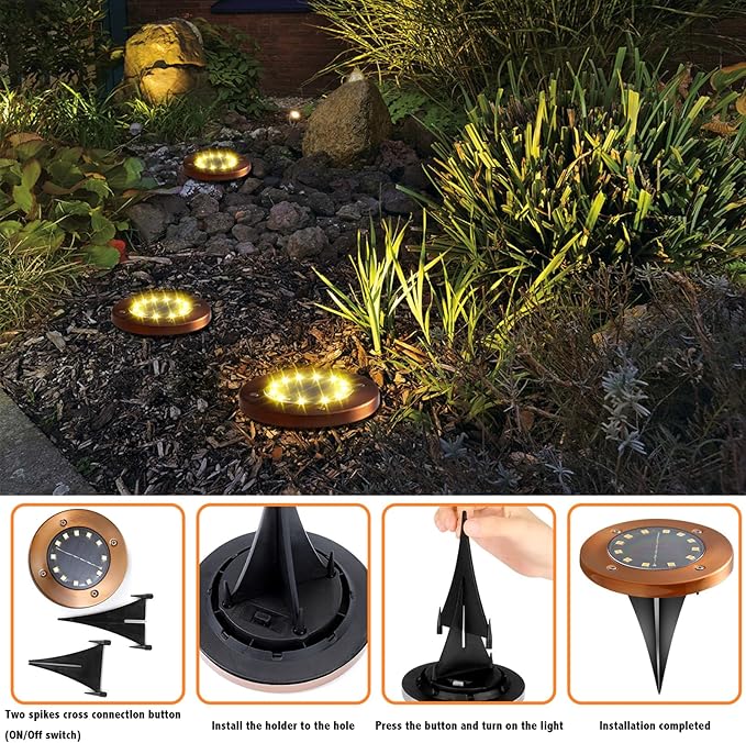 Solar Flat Disk Lights 16-Pack, Waterproof Driveway