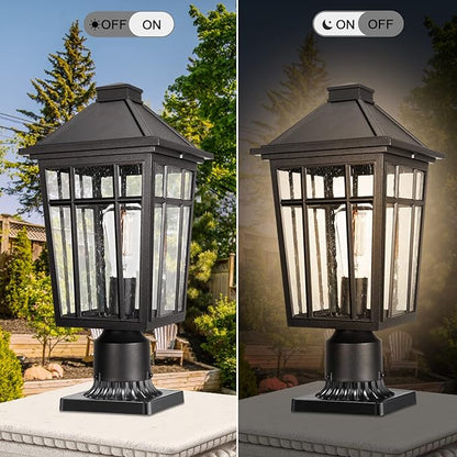 Darkaway Large Outdoor Post Lights Lamp Post Light Fixture, 17inch Waterproof Aluminum Post Lamp with Glass, Fence Deck Lighting for Garden, Patio, Pathway (Large，Black)