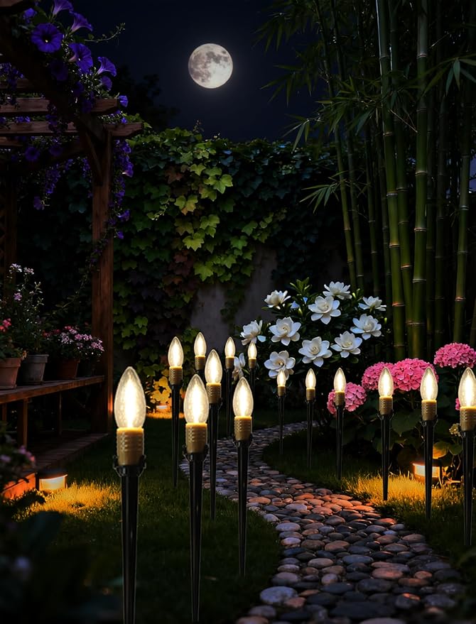 25-Pack Christmas Pathway Lights Outdoor, 38.5ft Connectable C26 Christmas Yard Stakes, Waterproof Walkway Christmas Decorations Outdoor for Holiday, Lawn, Patio, Garden Display