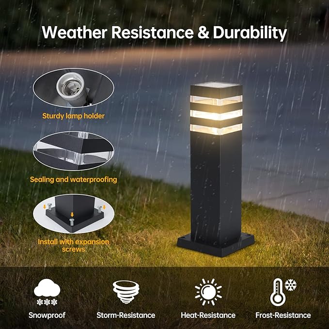 Black Lamp Post Light with Planter, Solar Outdoor