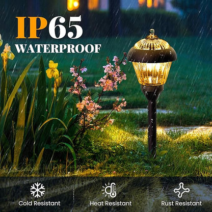 SOLPEX Solar Pathway Lights Outdoor Waterproof Solar Powered Pathway Lights - Glass & Metal Bronze Design with 2 Lighting Modes for Garden, Yard, Walkway, Driveway, Patio (4 Pack, Warm White)