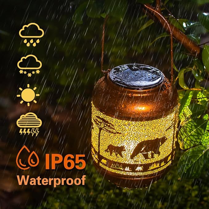 Bear Solar Yard Lanterns, Rustic Waterproof LED