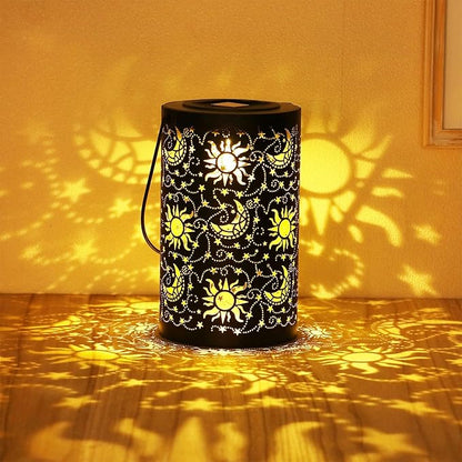 Outdoor Solar Lanterns Garden Decor Hanging Solar Lantern Lights Waterproof Metal Garden Lantern with Sun Star Moon Decorative Yard Lantern Decor as Gift for Women