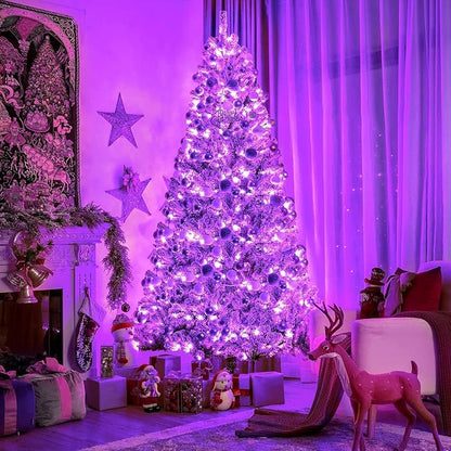JMEXSUSS 33ft 100 LED Purple Christmas Lights, Battery Operated Christmas Lights with Remote Indoor Outdoor, Purple String Lights for Tree Room Proch Yard Xmas Decor