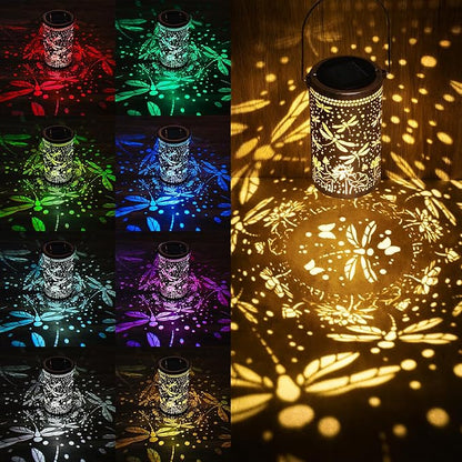 Fabuday Dragonfly Gifts Outdoor Solar Lantern Waterproof - Hanging Solar Power 8 Color Light Led for Outside, Garden Decor for Patio, Porch, Balcony, Yard and Deck, Gardening Gifts for Women 2 Pack