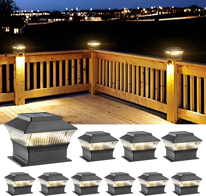 10-Pack Black Deck Post Cap Lights, Solar LED