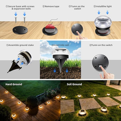 Solar Ground Lights Outdoor 12PK - IP67 Waterproof Solar Pathway Lights, Garden Lights Solar Powered, Outdoor Solar Lights for Yard, Landscape Lighting for Patio Driveway Backyard Decor(Warm White)