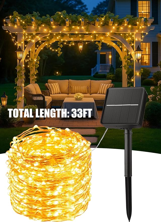 Minetom Solar Fairy String Lights, 4-Pack 132ft 400 LED Waterproof Outdoor Lights for Patio & Wedding, Warm White