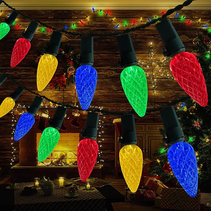 Christmas Decorations Solar Strawberry String Lights Outdoor,50LED Multicolor C6 Strawberry with Xmas Gifts Decor,Waterproof Solar Christmas Lights for Home,Porch,Tree,Roofline Decor