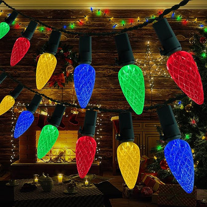 Christmas Decorations Solar Strawberry String Lights Outdoor,50LED Multicolor C6 Strawberry with Xmas Gifts Decor,Waterproof Solar Christmas Lights for Home,Porch,Tree,Roofline Decor