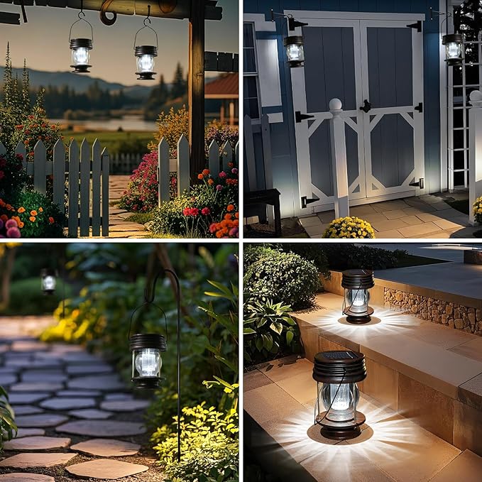 Solar Courtyard Lanterns 2-Pack, Yard Hanging LED Decor