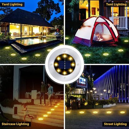 12 Pack 8LED Solar Garden Lights Outdoor Waterproof Sidewalk Disk Bright In-Ground Landscape Lighting for Lawn Patio Pathway Yard Steps Deck Walkway (Warm White) (12 Packs)