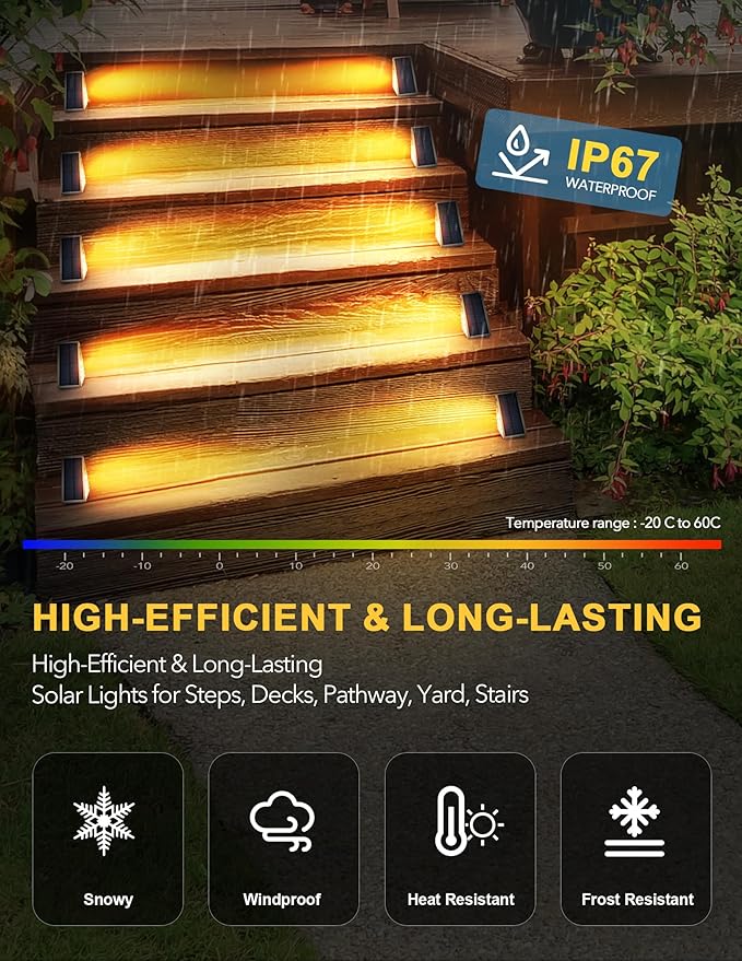 12-Pack Solar Fence Step Lights, Warm White Waterproof