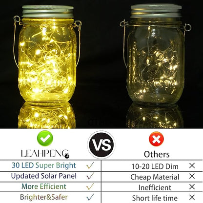 SmilingTown 30 LED 12 Packs Solar Lights Mason Jars Lids String Lights Solar Lantern Hanging Lights for Yard Garden Wedding Christmas Decorations (NO Jars)