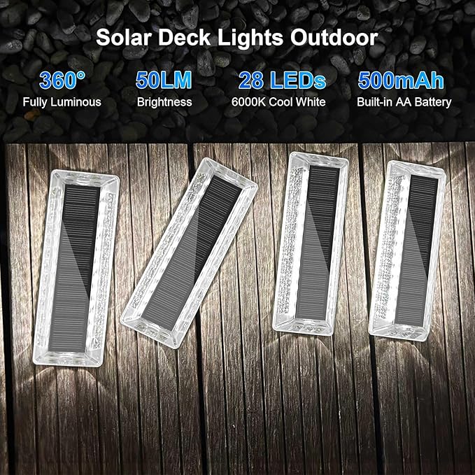 Lacasa Solar Driveway Lights Outdoor 4 Pack, LED Deck Dock Marine Waterproof Driveway Marker Lights for Step Sidewalk Stair Garden Pathway Walkway Yard, Cool White