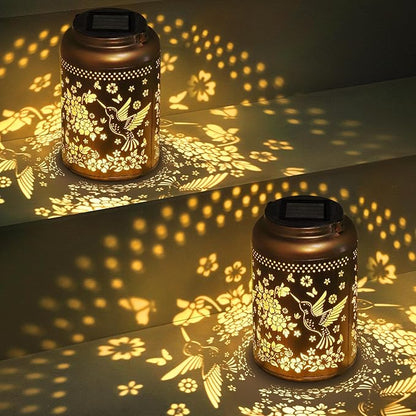 2 Pack Hummingbird Solar Lanterns Outdoor, Hummingbird Gifts for Women Mom Wife Waterproof Solar Lanterns Decorative Hanging Lantern Outdoor for Patio Porch Garden Decor