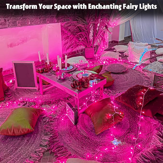 String Lights Outdoor Waterproof 9.8ft 30 LED, Pink Fairy Lights Battery Operated with Timer Clear Wire for Indoor & Outdoor Christmas Valentine's Day Decorations Garland Party2 Packs