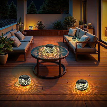2 Pack Solar Lanterns Outdoor Waterproof Lights, Black Hollow Out Metal Table Light, Unique Gardening Gifts for Women Mom, Outside Garden Yard Balcony Indoor Tabletop Decorations, 2 Modes