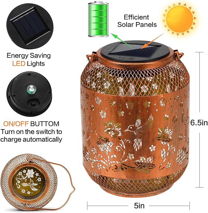 Hummingbird Solar Lanterns Outdoor Waterproof Garden Decor Birthday Gifts for Mom Women Grandma Metal Hanging Solar Lights Outdoor Decoration for Patio,Yard,Porch,Backyard