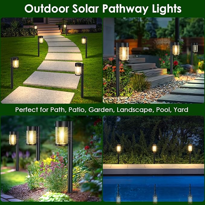 Mancra Solar Lights Outdoor, 10 Pack Glass Metal Solar Pathway Lights Outdoor Waterproof Garden Decor for Outside Yard Patio Lawn Walkway Driveway