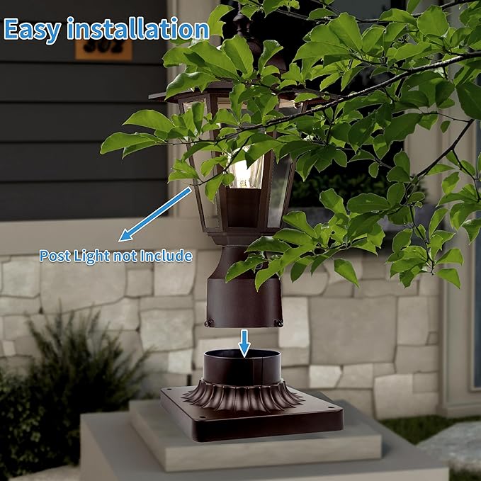 Pier Mount Adapter 2 Pack, Cast Aluminum Outdoor Post Light Base for 3" Post Light Fixtures, Parts Kits Included, 5.6" W*5.6" L*2.9" H in Bronze Finish