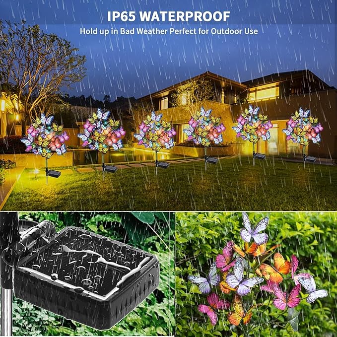 Solar Garden Stake Lights, 8-Pack 176 LED Butterfly & Flower Waterproof Yard Decor Lights
