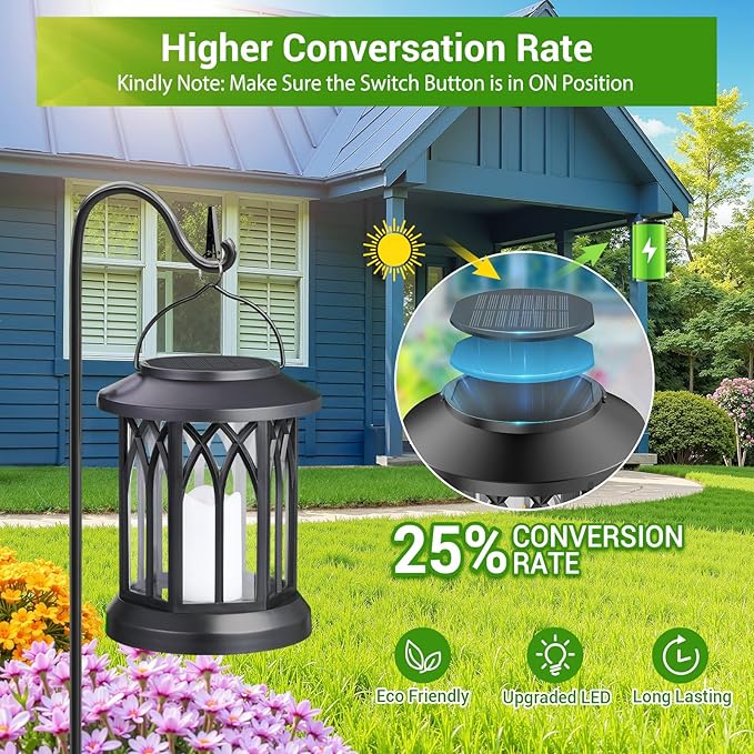 KOOPER 4 Pack Solar Lantern Outdoor Lights, Hanging Solar Lanterns Outdoor Waterproof, Christmas Gifts LED Flickering Flameless Candle Mission Lights for Yard Table Garden (Black)