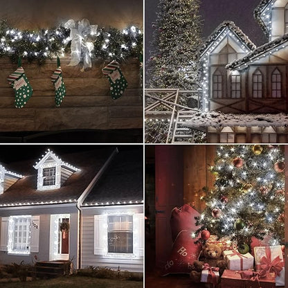 Battery Operated Christmas Lights, 33Ft 100 LED Cool White String Lights with Auto Timer & 8 Modes, Shatterproof Waterproof for Outdoor Indoor Wedding Party Home, Green Wire