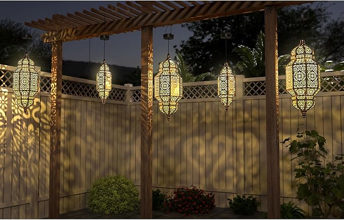Moroccan Solar Hanging Lantern, 18" Outdoor Pendant