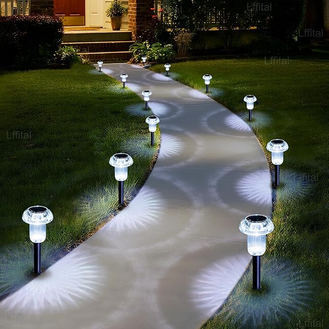 Solar Lights Outdoor 8 Pack Solar Pathway Lights Outdoor 6000K Cold White LED Waterproof Mushroom Lighting Stake for Outside, Yard, Garden, Path, Lawn, Driveway, Patio, Landscape Decorations