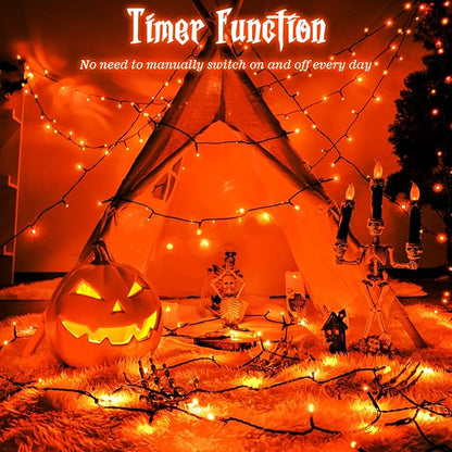 Orange Lights for Halloween Lights String Outdoor Total 100LED 33Ft 8 Modes with Timer Waterproof Battery Operated 16.4Ft*2, 50LED*2 Indoor for Halloween Decor, Orange, 2-Pack
