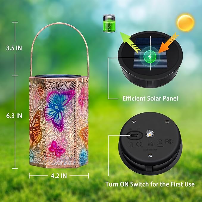 2Pack Solar Lanterns Outdoor Waterproof Butterfly Gifts for Women, 3D Colorful Solar Garden Yard Lanterns, Gardening Gifts for Women, Mothers' Day GIFS Mom, Birthday Gifts