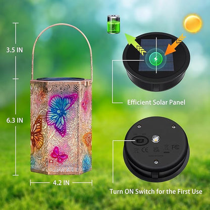 2Pack Solar Lanterns Outdoor Waterproof Butterfly Gifts for Women, 3D Colorful Solar Garden Yard Lanterns, Gardening Gifts for Women, Mothers' Day GIFS Mom, Birthday Gifts