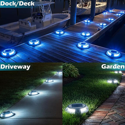 SIEDiNLAR Solar Driveway Lights Outdoor 4 Modes 40 LEDs Marine Dock Light Deck Driveway Markers Waterproof for Step Ground Walkway Pathway Yard Garden, Blue/White Dynamic Lighting (4 Pack)