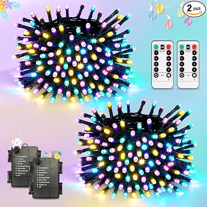 2-Pack 100 LED Christmas Twinkle Lights, 33ft Waterproof for Backyard