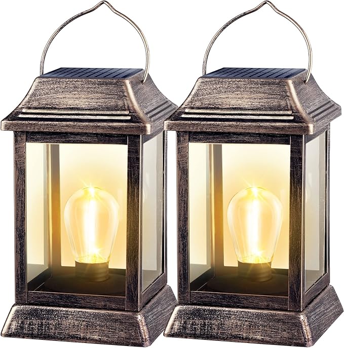 2-Pack Backyard Solar Backyard Lanterns, Rustic Waterproof LED